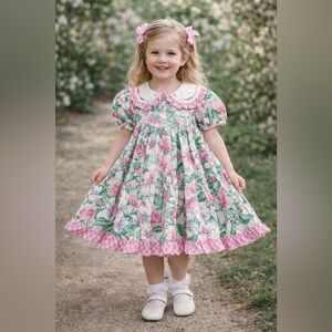 VTG 90s Caitlin Scott Girls 4T Floral Cottagecore Prairie Dress USA Cotton